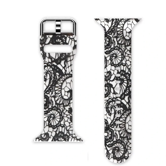 Black and White Paisley Print Soft Silicone Sport Wristband for Apple Watch - Picture 1 of 5